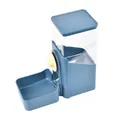 Blue cage-mounted automatic pet feeder with a transparent grain storage tank for cats - Square Hanging Feeder / Dark Blue
