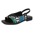 Colorful snakeskin print women's square toe slingback sandals with flat thong design - Colorful