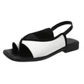 Side-angle view showing the minimalist black and white square-toe slingback sandal - 35 / White