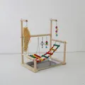 Sturdy wooden parrot playground stand with colorful ladder and metal tray for birds. - M022 Style (M022)