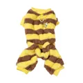 Cozy thick fleece bee-striped dog onesie with leash D-ring for small pets winter warmth - S / Four-Legged Bee Jumpsuit (Without Hood)