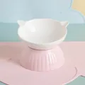 Abnehmbarer Keramik Katzenapf mit Erhöhung und süßem Katzenohren-Design in Rosa - Hoher Fuß Katzenohr-Stil / Weiß + Rosa