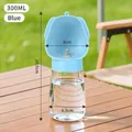 Blue 300ML portable pet water bottle with integrated bowl for outdoor travel and walks - Blue