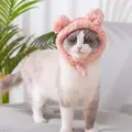 Cute pink plush cat hat with bear ears accessory for small dogs and birthday dressing - One Size / Bag Packaging / Pink
