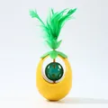 Interactive yellow pineapple tumbler cat toy with green feathers and spinning catnip ball inside - Style with Bells / Yellow