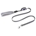 Grey nylon dog leash with padded handle and attached waste bag dispenser pouch - 150cm*2cm / Gray