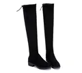 Close-up of black suede over-the-knee boots with elastic tie-back detail design - 38 / Black (Fleece Lined) / Black
