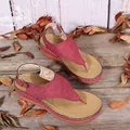 Stijlvolle rode Romeinse sandalen met sleehak, gespsluiting en geborduurde details - 35 / Bordeauxrood