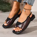 Stylish square toe clip-toe slingback sandals in brown and black faux leather for women - Dark Brown