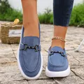 Stylish blue suede loafers with gold metal buckle and thick white sole for women - 36 / Sky Blue