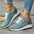 Baskets à plateforme vert sauge stylées pour femmes avec fermeture éclair et talon de 5,5 cm - 37 / Baskets (XX9) / Vert Militaire