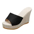 Sandales compensées noires à plateforme pour femmes avec bride texturée et bout ouvert - 34 / Noir Style E
