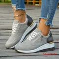 Baskets compensées grises pour femmes avec fermeture éclair et lacets, talon 5,5cm - 37 / Baskets (XX9) / Gris