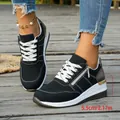 Baskets compensées noires pour femmes avec fermeture éclair latérale et talon de 5,5 cm - Noir