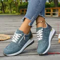 Baskets compensées bleues pour femmes avec fermeture éclair latérale et talon de 5,5 cm - Bleu marine