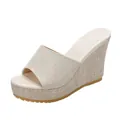 Sandales compensées beiges pour femmes avec plateforme et bride en tissu - 34 / Crème E