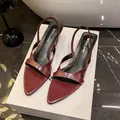 Elegant burgundy pointed-toe kitten heel slingback sandals crafted in glossy premium leather. - 35 / Burgundy