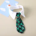 British style green plaid pet dog necktie with snowflake pattern and white collar - Snowflake Black and Green Plaid