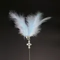 Interactive blue feather cat teaser wand accessory with silver bells and white pearls - Feather Bell Teaser / Blue