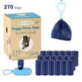 270 sacchetti per escrementi animali profumati alla lavanda con dispenser portatile - Set Scatola 18 Rotoli con Dispenser e Clip / Blu scuro