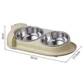 Pet double stainless steel bowl with 15-degree tilted beige base for cats and dogs - Stainless Steel Double Bowl / Small Cat Model (32x17.5x6cm) / Green