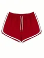 Vista frontal de pantalones cortos deportivos rojos con cordón blanco y ribetes blancos - S / Bottoms / Rojo Ladrillo