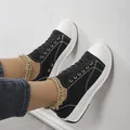 Chic women's black and white platform canvas sneakers with chunky gold chain detail - 35 / Black