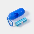 Portable blue pill-shaped pet poop bag dispenser with refill roll for dog waste - Capsule Box + Waste Bag / Dark Blue