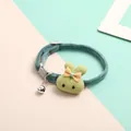 Cute green velvet pet collar with knitted bunny and silver bell - Dark Green Rabbit