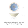 Ciotola per animali in ceramica UFO blu opaco con capacità 160 ml e diametro 14 cm - Ciotola UFO Ragazza Pois / Blu
