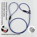 Detail of heavy-duty blue P-chain dog leash showing internal multi-strand steel wire - Transparent PVC Handle P-Rope / Thickness 5mm * Length 70cm / Blue Double Buckle