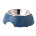 Robuster Edelstahlnapf für Haustiere mit tiefblauer Außenseite für große Hunde und Katzen - Schüssel mit Edelstahleinsatz / 16x16x4.8cm / Blau