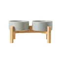 Ciotole doppie in ceramica grigia per animali con un supporto rialzato in bambù naturale. - Piccolo (13CM) / Set Supporto Doppio in Legno / Grigio