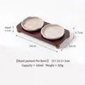 Juego de cuencos de cerámica pintados a mano para mascotas con soporte de madera acacia - Plato Pequeño con Soporte Doble de Bolas