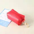 Portable mini red PU leather pet waste bag dispenser pouch with durable gold metal clip - Red