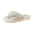 Soft faux fur cross strap slippers in beige with fluffy texture detail view - 35 / Off White