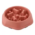 Terracotta-Anti-Schling-Napf für Hunde mit knochenförmigen Hindernissen zur langsamen Fütterung - Korallenrosa