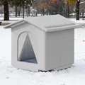 Caseta para gatos callejeros gris claro impermeable con aislamiento invernal térmico - Modelo de Exterior Engrosado (con Cortina) / S (31*30*34cm)