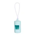 Detailed view of a mint green silicone pet poop bag dispenser with white loop - Light Blue
