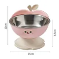Pink apple-shaped elevated pet bowl with stainless steel insert and dimension markings - Stainless Steel Bowl Set / Pink