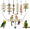 11-piece bird toy set with natural wood hanging swings, bells, and ladders for parrots - 7-Piece Set (Style 1)