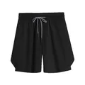 Black double-layer men's athletic shorts featuring mesh texture and drawstring waist - M / Bottoms / Black