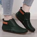 Bottines plates vert foncé avec bride velcro beige et surpiqûres blanches - 35 / Vert