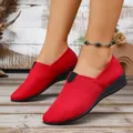 Detailed macro view of red suede wedge slip-on shoes with pointed toe for women - 36 / Red