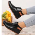 Bottines plates noires pour femmes avec fermeture velcro et semelle en caoutchouc - 38 / Noir