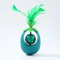 Pineapple-shaped tumbler cat toy with vibrant green feathers and internal ball - Style with Bells / Green
