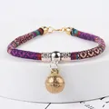 Ethnic style colorful braided pet collar with vintage brass bell pendant - XS (Neck 15-20cm) / Rainbow