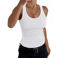 Nahaufnahme eines weißen gerippten Tanktops mit tiefem Rundhalsausschnitt und schmaler Passform - S / Oberteile / Weiß