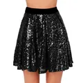 Stylish black sequined pleated mini skirt featuring a high elastic waist for women - S / Bottoms / Black