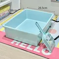 Light blue rectangular semi-enclosed cat litter box with scoop, 38x28.5x10cm - Open Rectangle Litter Box / 38.5x28.5x10cm / Blue